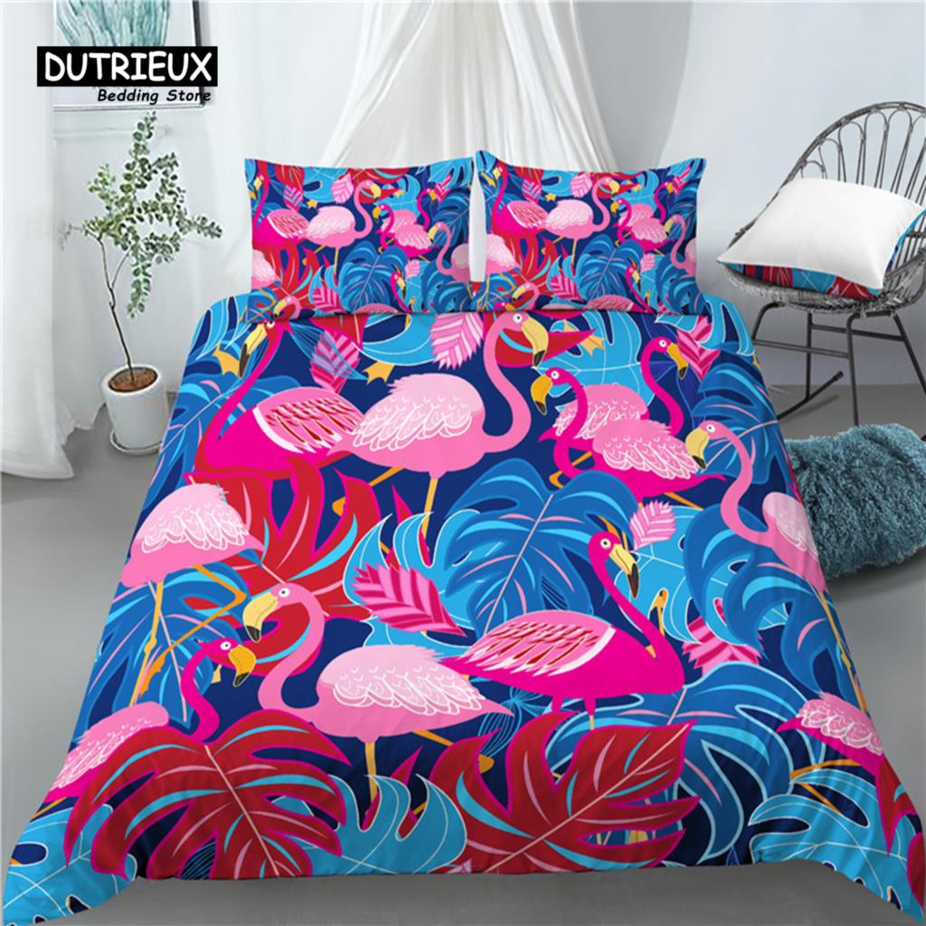 Luxury 3D Flamingo Print Bedding Sets  Comfortable Duvet Cover and Pillowcases In EU/US/AU Sizes