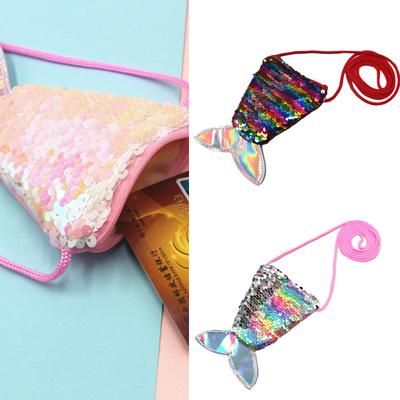Sequins Purse Coin Purse Mermaid Tail Wallet Pouch for Girl Kid Coin Bag Crossbody Bag Wallet Birthday Festival Gifts