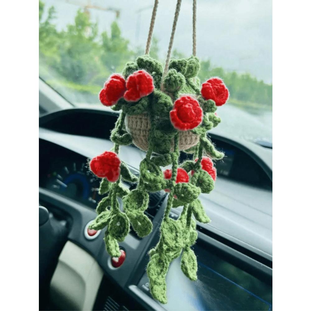 1 szt. Urocza roślina na lusterko wsteczne/do dekoracji pokoju, ręcznie robiony dodatek do zawieszenia na lusterko samochodowe w stylu boho, odpowiedni dla kobiet i dziewcząt, dekoracja wnętrza samochodu