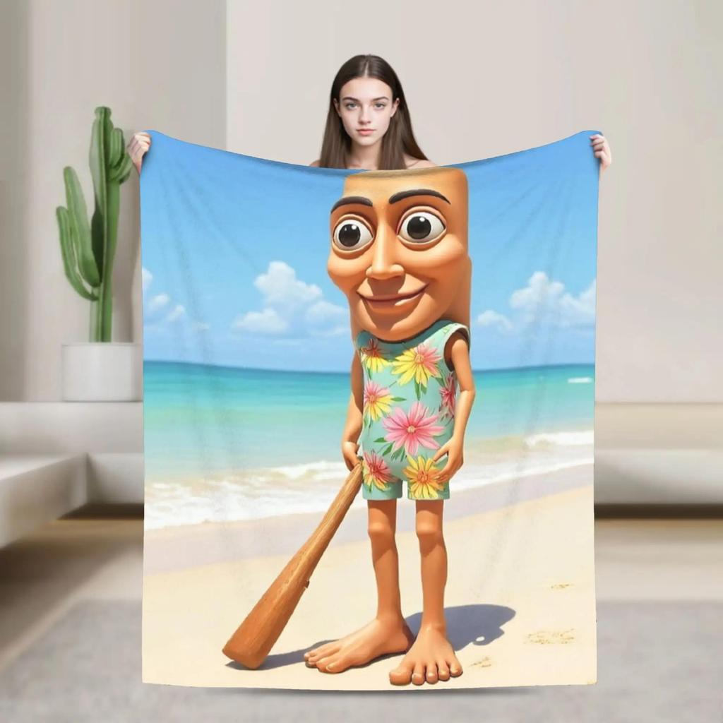 Soft Blanket for Adults Cartoon Shark with Blue Shoes Camping Throw Bedding Sofa Cover Trendy Street Design