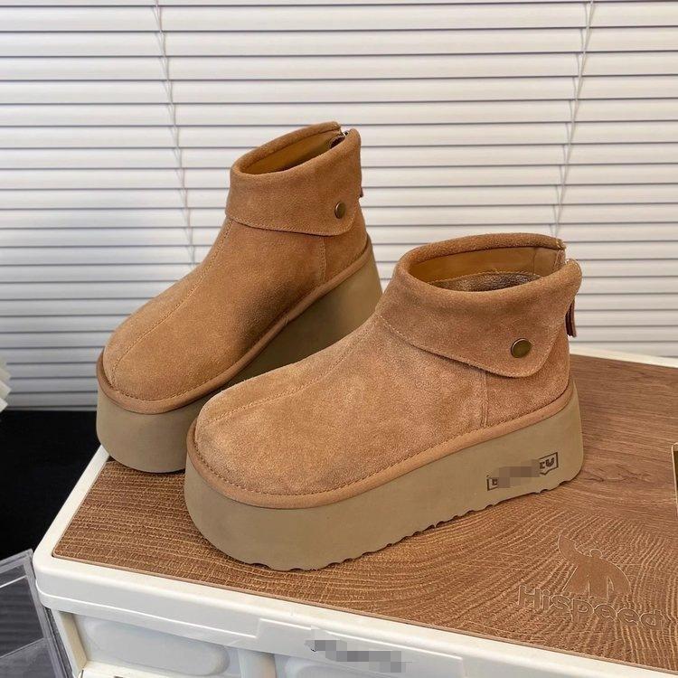 Nuove scarpe invernali muffin suola spessa Boken piccole pelle opaca retrò stivali da neve in cotone con tacco alto stivaletti corti scarpe pane