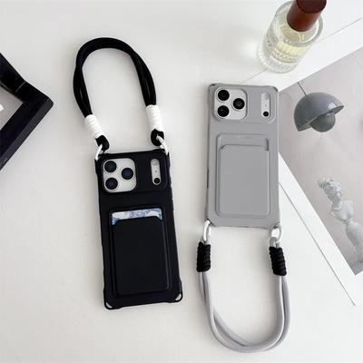 Kurzes Seil Lanyard Handyhülle Für iPhone 17 Air 16 15 14 Plus 13 12 Mini 11 Pro Max X XR XS Max Kartenclip Geldbörse Weiche TPU-Abdeckung