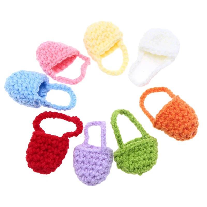 5PCS 1:12 Dollhouse Miniature Woven Shoulder Bag Mini Knitting Wool Bag Crochet Braid Crossbody Bag Handbag Storage Bag DressUp Decor