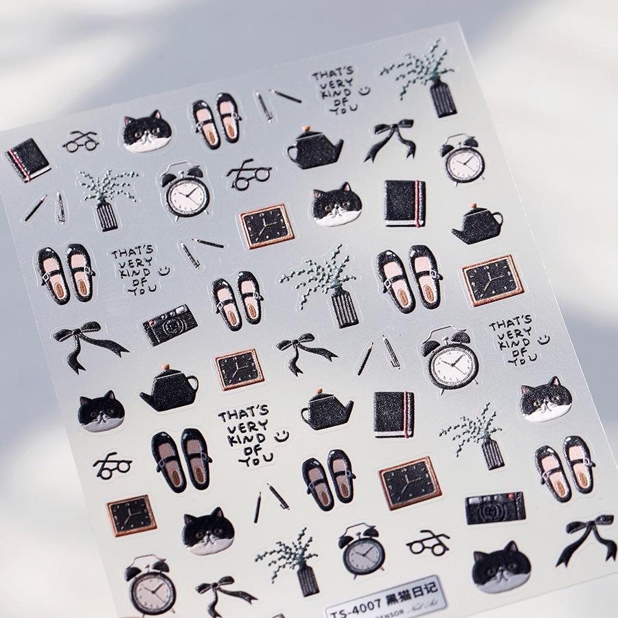 

TENSOR Дневник черного кота Матовые наклейки для нейл-арта - Серия мультфильмов TS-4007, Простые тисненые, Самоклеящиеся