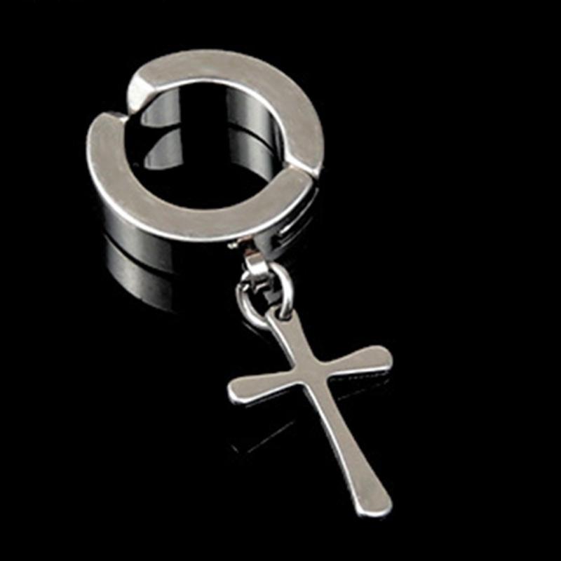 Cheap Fashion Rock Style Hypoallergenic Cross Shaped Titanium Steel Ear