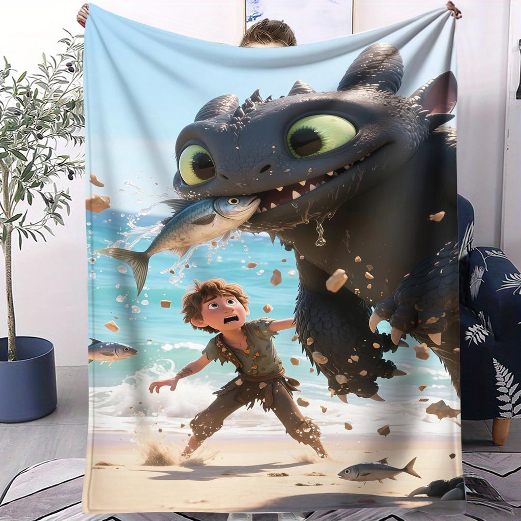 Outside the Viking Village Toothless Print Pattern Flannel Blanket Soft Multifunctional Decortive Universal Throw Blankets Gift