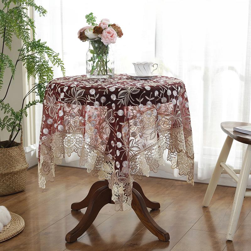 Koronkowy obrus domowy chiński wino czerwony minimalistyczny obrus kwadratowy w kolorze kawy stół jadalny tkanina okrągły obrus