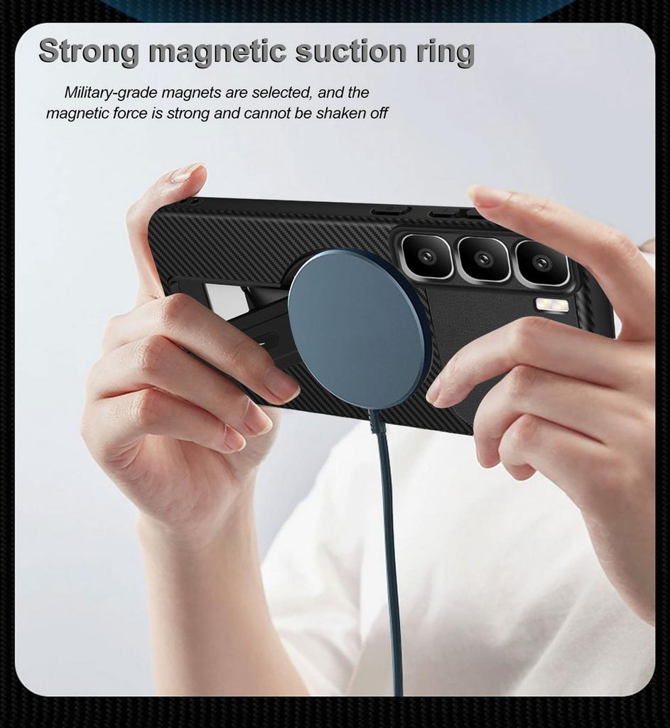 Carbon Fiber Invisible Stand Holder Built-in Magnetic Ring Case for Infinix Hot60 Pro + Hot 60 60i 40i 40 Pro Protection Cover