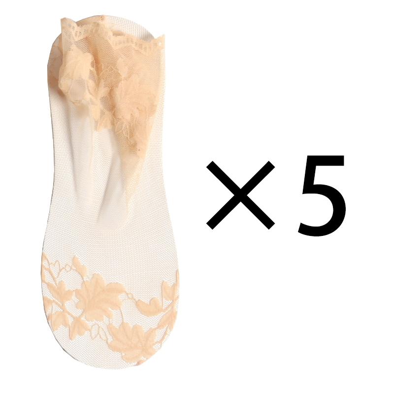 5 Pairs/Lot Socks Breathable Elastic Women's Lace Transparent Invisible Summer Thin Non-slip Short Ankle Black Low Cut Boat Sock