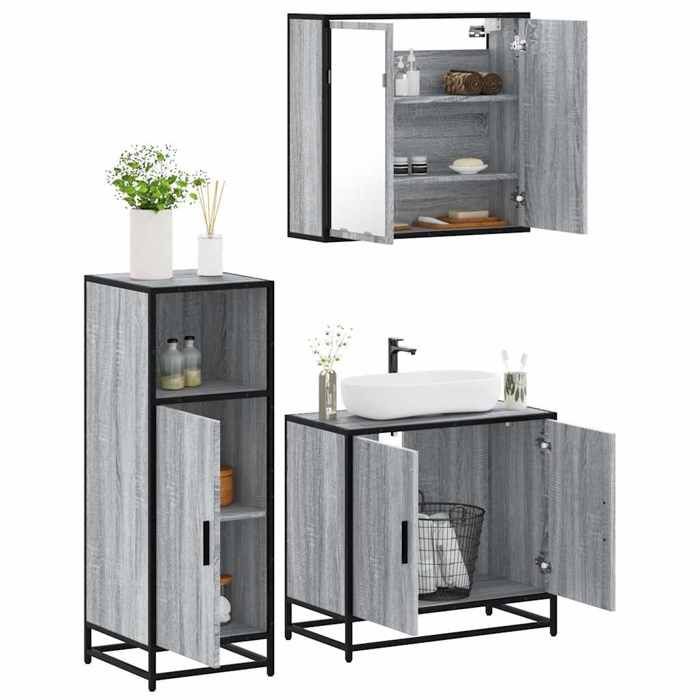 VidaXL Ensemble de meubles de salle de bain 3 pcs Sonoma gris, armoire de salle de bain, placard de salle de bain, meuble de 3300948