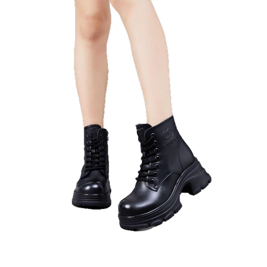Women's High-Top Winter Cotton Boots: Soft Sole, Non-Slip Velvet, Cowhide Thick Sole Martin Style Short Boots