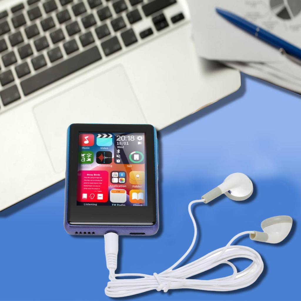 Mini Portable MP3 Player with Bluetooth 5.0, HD Touchscreen, FM Radio, Video Recorder, E-Book Reader, and Expandable Memory Card (Blue)