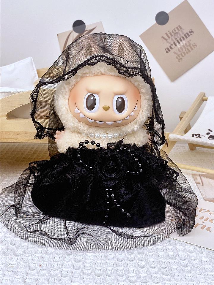 17cm Labubu Doll Formal Wedding Wear: Silicone Couple Suit & Dress - Princess Series
