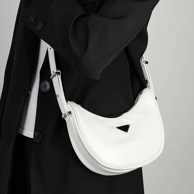 Summer Top Cowhide Crescent Bag for Women  New Spring and Summer High End Half-moon Bag for Commuting One Shoulder