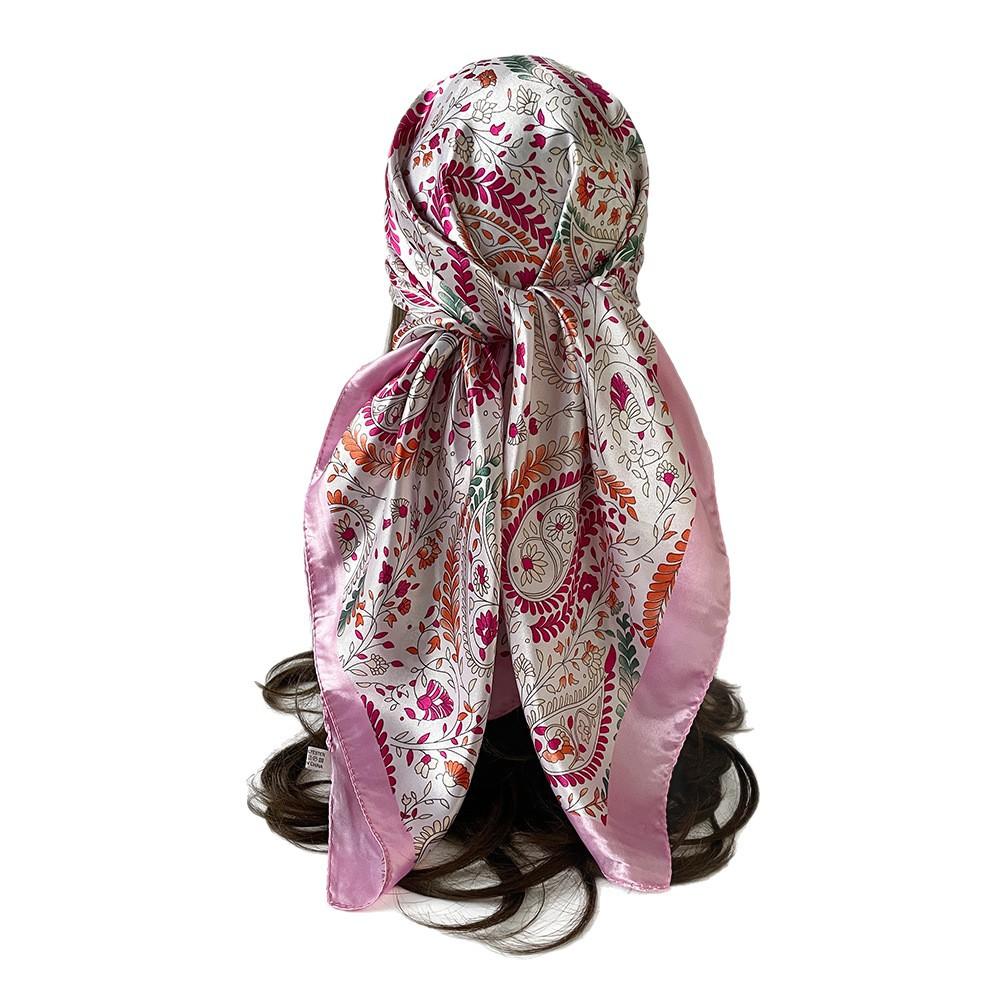 90Cm × 90cm Imitation Silk Scarf Square Scarf Women's Paisley Cashew Print Headscarf Versatile Decorative Scarf Shawl
