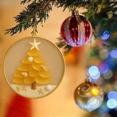 2/4Pcs Christmas Tree Ornament Round Shape Handmade Beach Decoration with Starfish Shell Decor Car Hanging Decoration