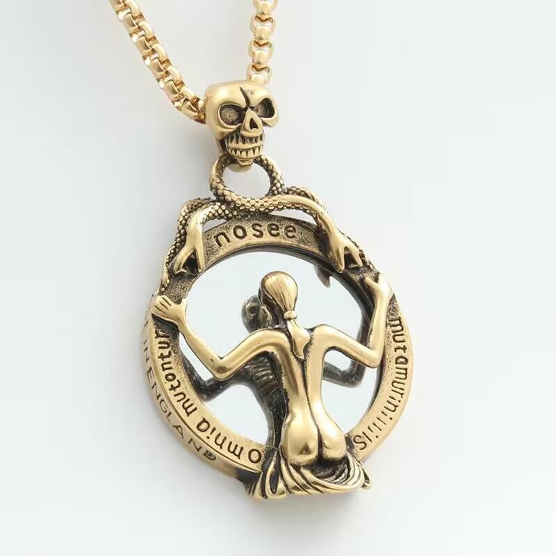 Smycken i rostfritt stål Personlighet Stansad Spegel Hänge Halsband Hänge