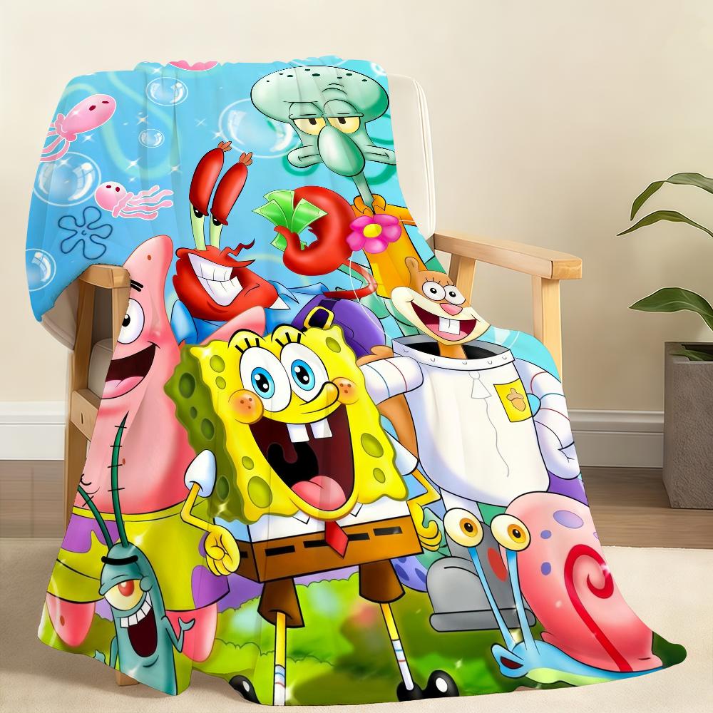 S-sponge-Bob-b cartoon Pants-s Blanket Throw Super Cosy Plush Living Room Sofa Couch Childish Birthday Gifts S-square- cute