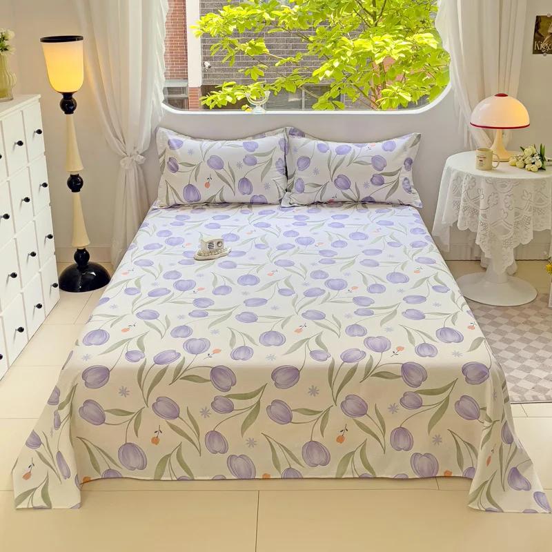 Pink Floral Bed Sheet Set Soft Cotton 4 Pieces Queen Botanical Bed Set, 8 Inch Deep Pocket Fitted Sheet, Flat Sheet, Pillowcases
