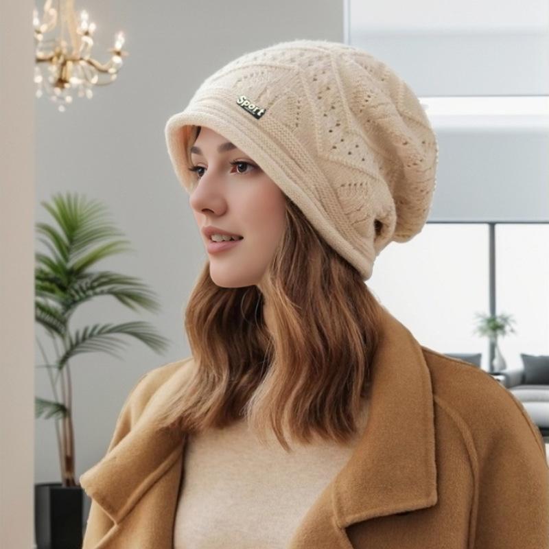 

Вязаные шерстяные шапки для осени и зимы, женские, для защиты ушей, теплые, шапки-конфайны, модные, универсальные, для большого обхвата головы, шапки-бини One size бежевый