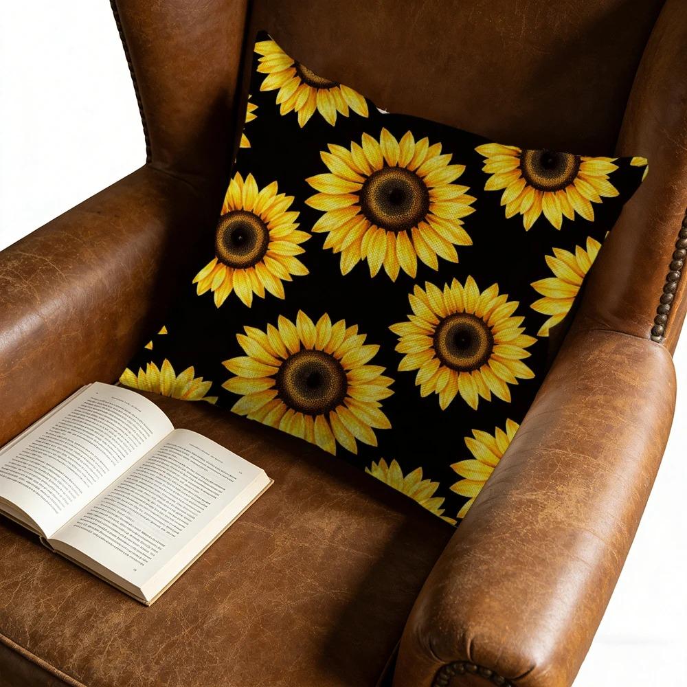 Vibrant Sunflower Pillowcase Peach Skin Material D Flat Printed Decorative Throw Pillow Cover For Couch Living Room Couch