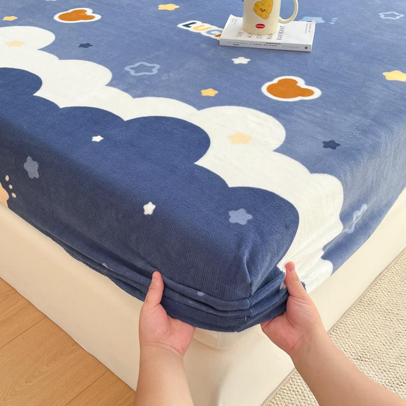 Flannel Bed Sheet Winter Warm Plush Fitted Sheet Soft Mink Cashmere Bed Linen Mattress Cover Elastic Bedspread