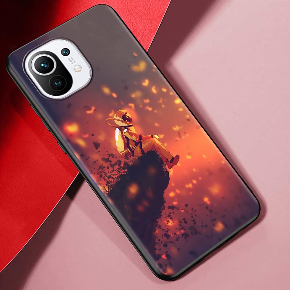 Cartoon Funny Space Astronaut Case for Xiaomi Mi 11 Ultra 11T 10T 9T Pro Note 10 A2 9 8 Lite A3 CC9E 10S Black Soft Phone Cover