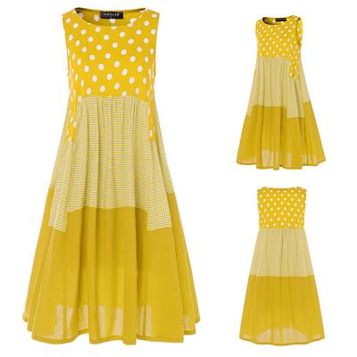 Summer Polka Dot Sleeveless Dress Mid-length Cotton And Linen Waist Slimming Skirt