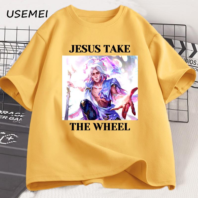 

Viktor Arcane Jesus Take The Wheel T-Shirt Unisex Vintage Jayce X Viktor Tshirt Women Men Casual Cotton Short Sleeve Clothes XXXL