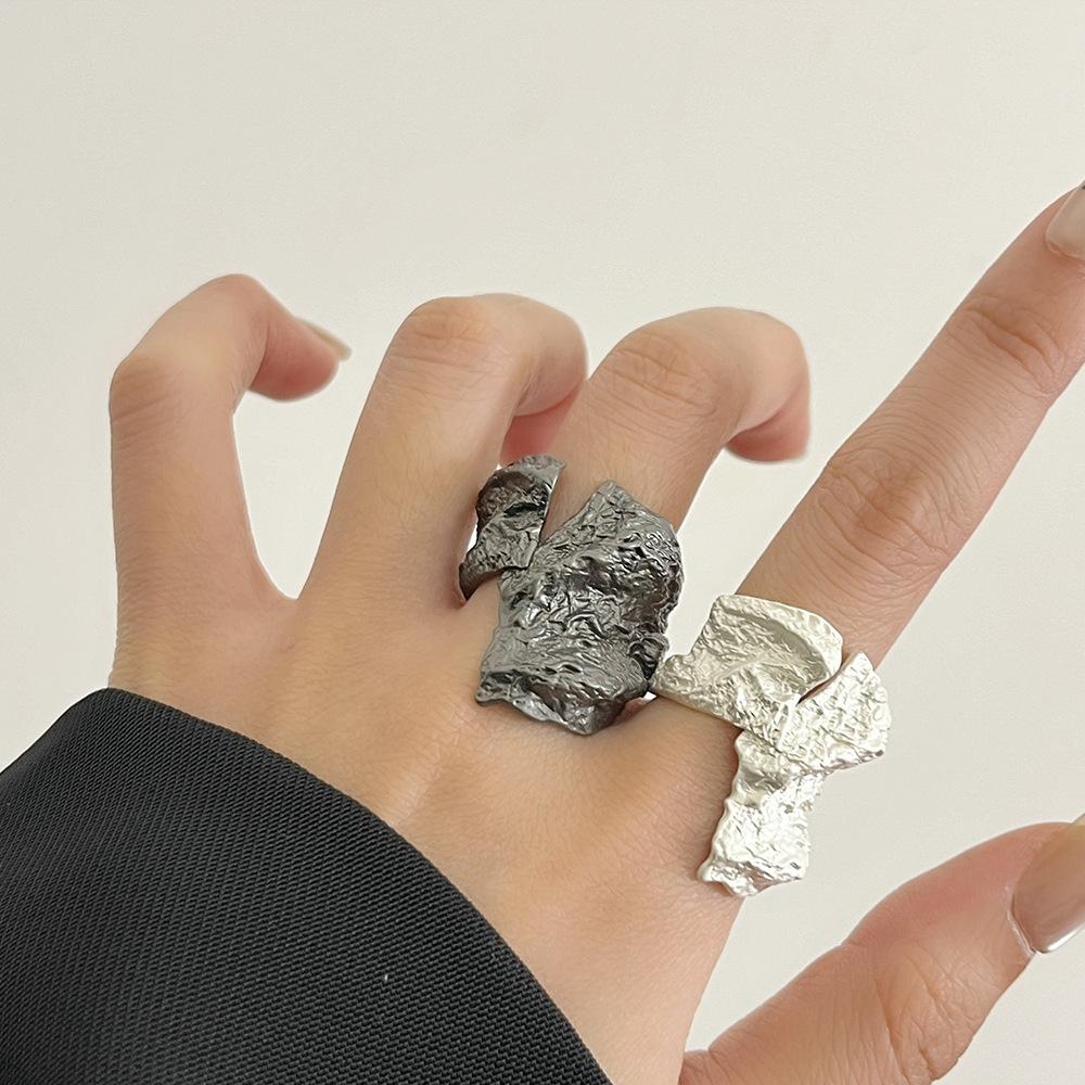 Gothic Unisex Open Irregular Metal Lava Texture Open Ring for Woman Men Punk Hip-Hop Party Finger Jewelry Gifts