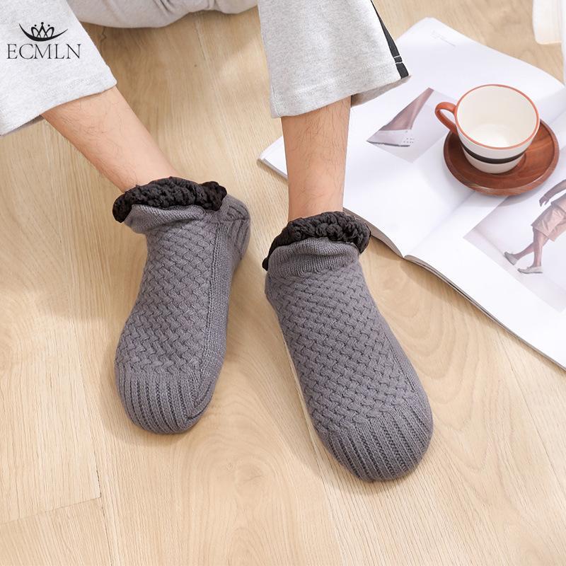 Women Men Non Slip Knitted Slipper Socks Thick Lined Cosy Winter Fluffy Bed Slippers Socks