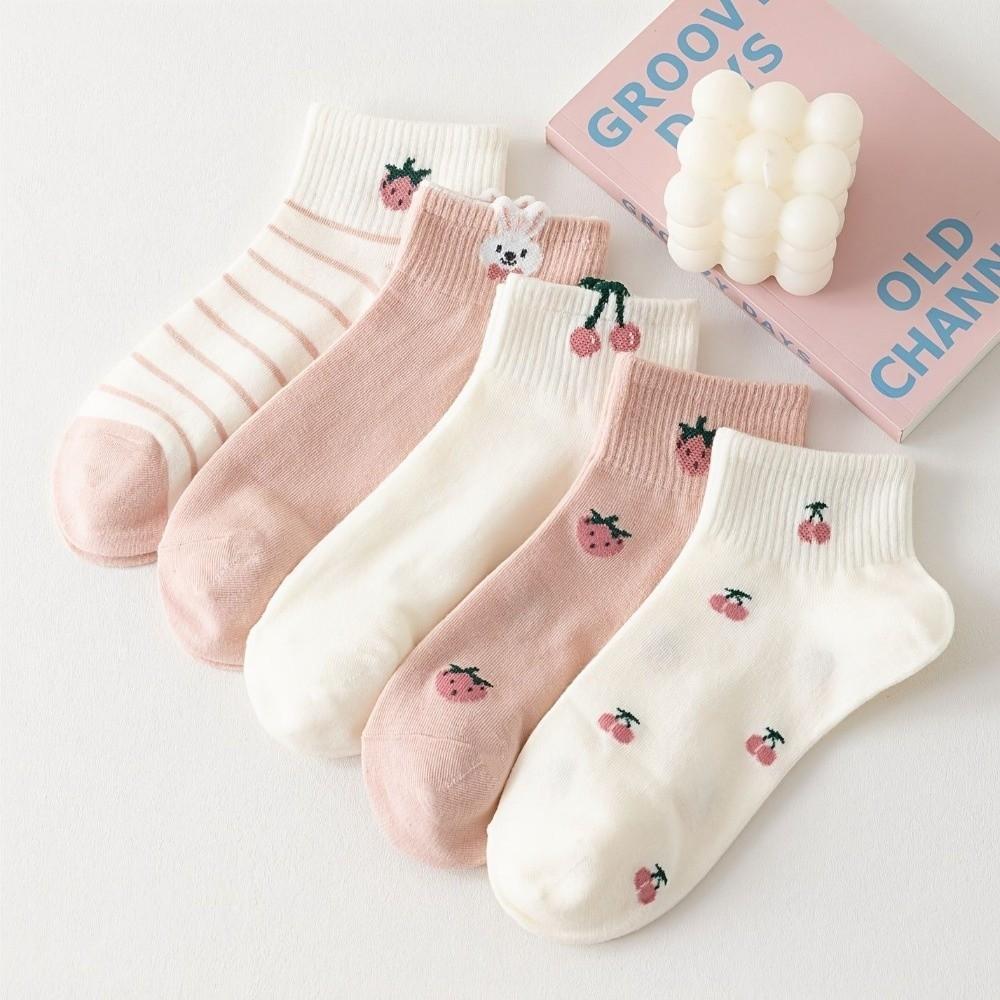 Breathable Low Cut Short Tube Socks Strawberry Sweet Kawaii Shallow Socks Cherry Rabbit Bow Boat Socks Spring Summer