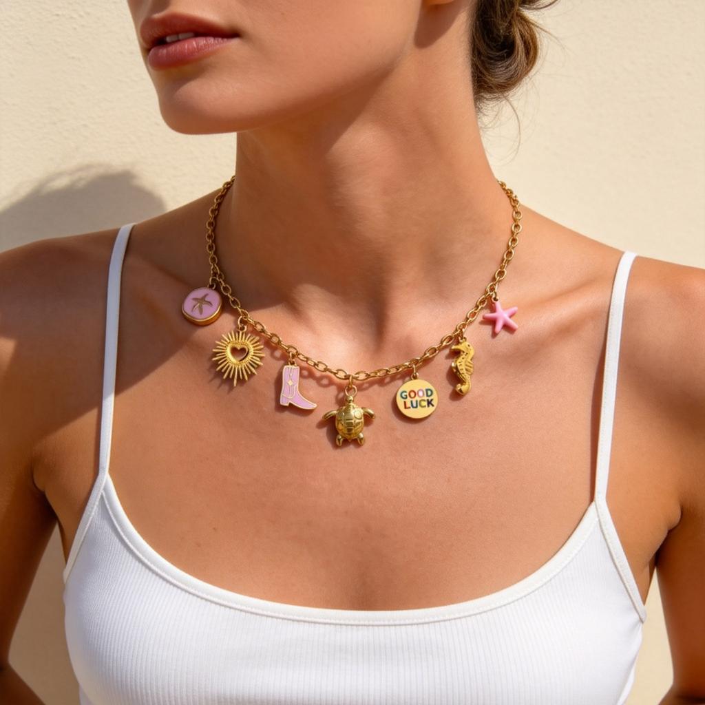Fashion Ocean Style Boho Jewelry Starfish Turtle Heart Pendant Necklace for Women Stainless Steel Choker Necklace