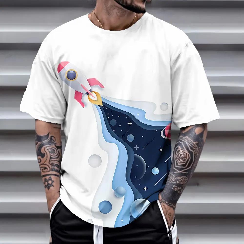 Short Sleeve Cartoon Print T-Shirt Casual Weekend Wear Crew Neck Men and Teens Vacation Resorts Spring/Summer/Fall