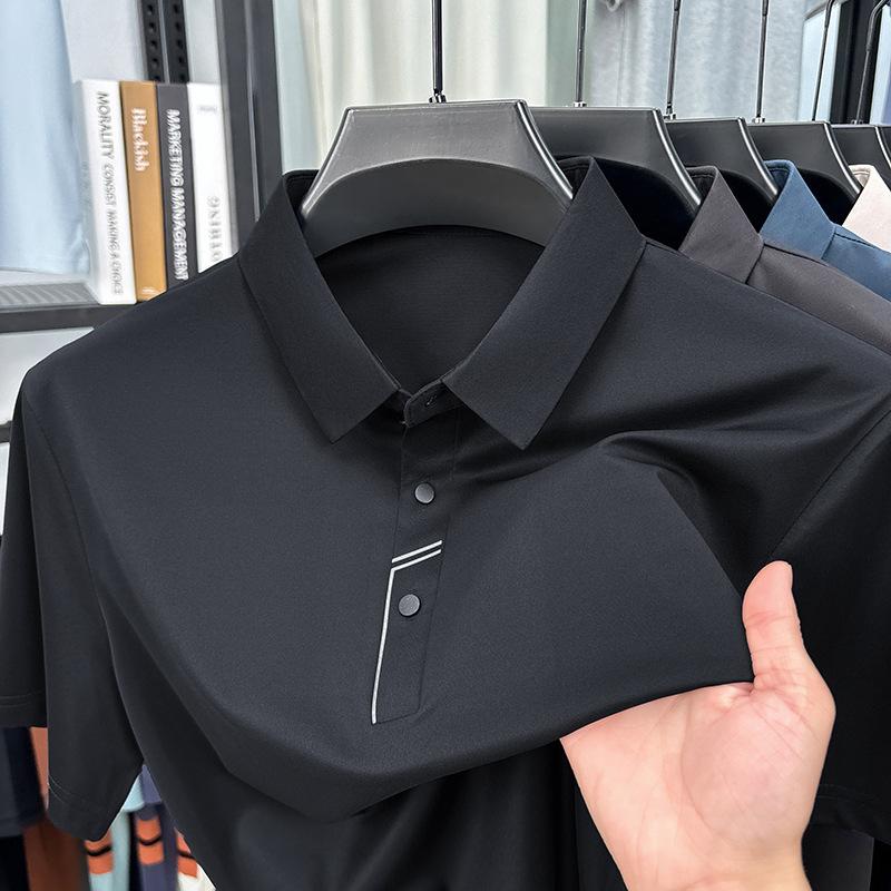 Mulberry Silk Short Sleeve T-Shirt Men'S Lapel Clothes Casual Half Sleeve Traceless Polo Shirt