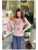 Sweet Cherry Letter Print One-Shoulder Long-Sleeve Women's Slim-Fit Top
