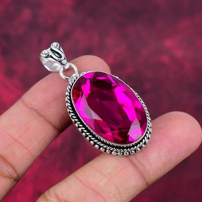 Ciondolo in rubellite, ciondolo in argento sterling 925, gioielli con pietre preziose, ciondolo fatto a mano, gioielli straordinari, regalo per lei