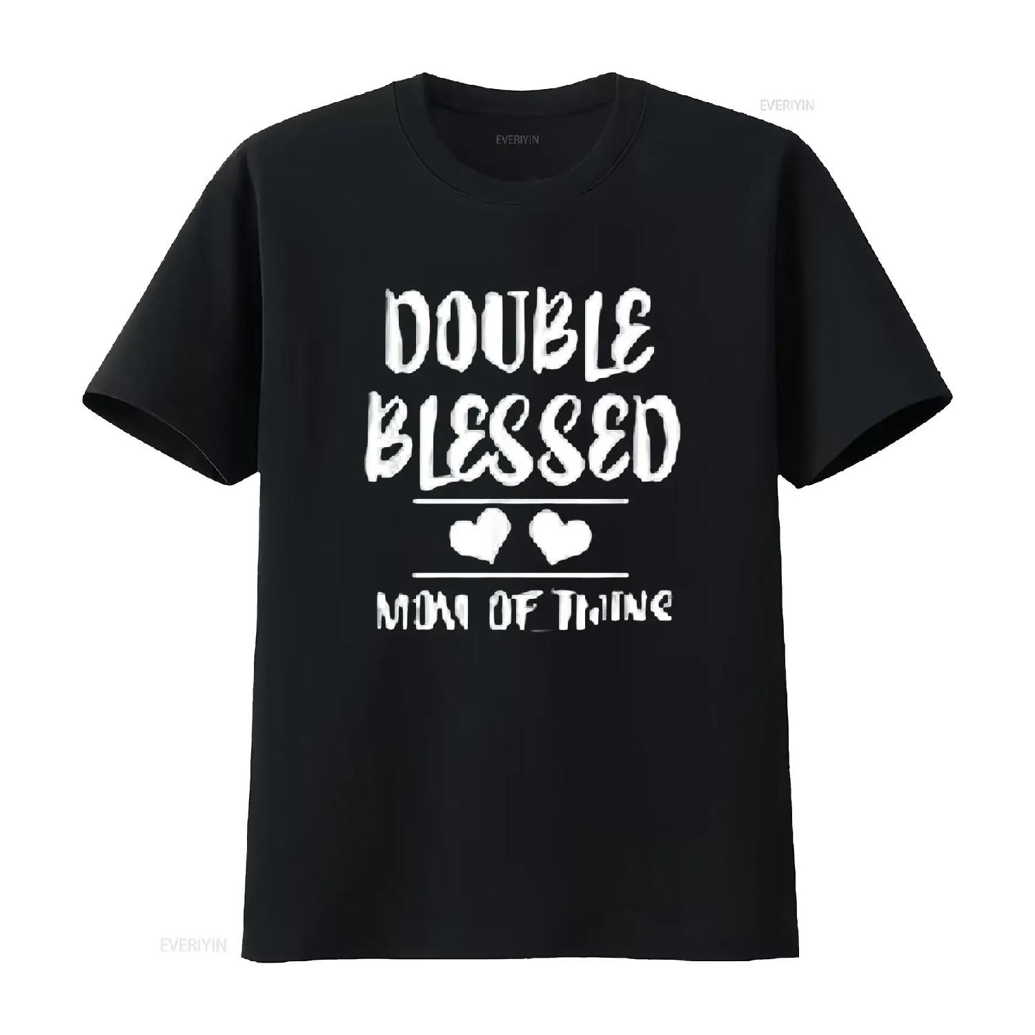 

Womens Double Blessed Mom Of Twins Mother T Shirt Black 2XL vintage Washed designer clothes Versatile Unisex S чёрный