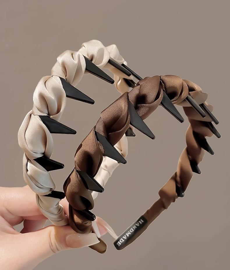 Solid Color Satins Non-Slip Headband Teeth Stretchy Fabric Wrapped Hairband for Women Daily Hair Accessories