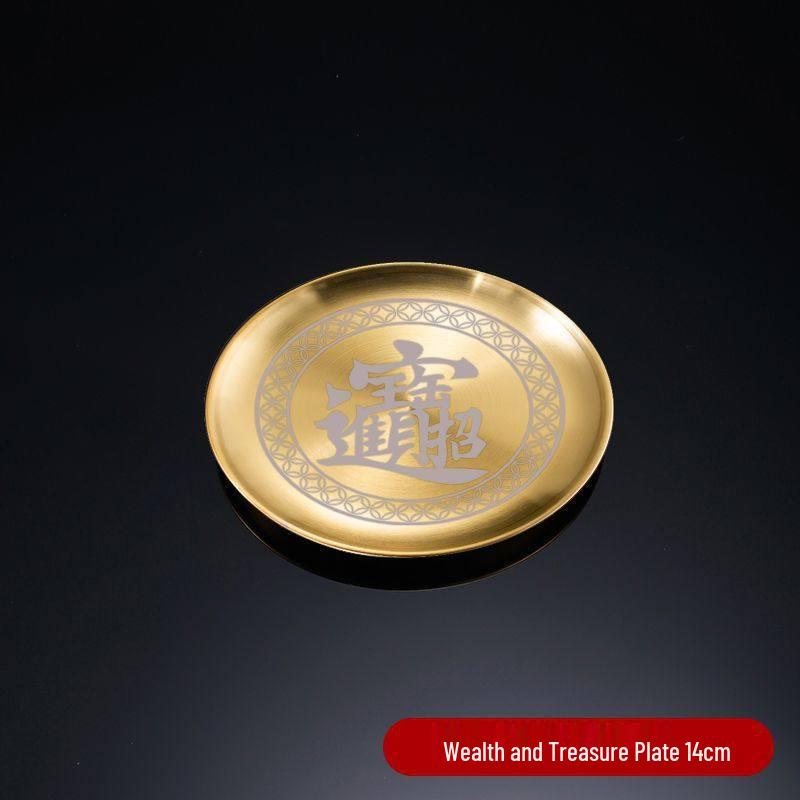 Golden Buddha Lotus Pattern Stainless Steel Offering Plate