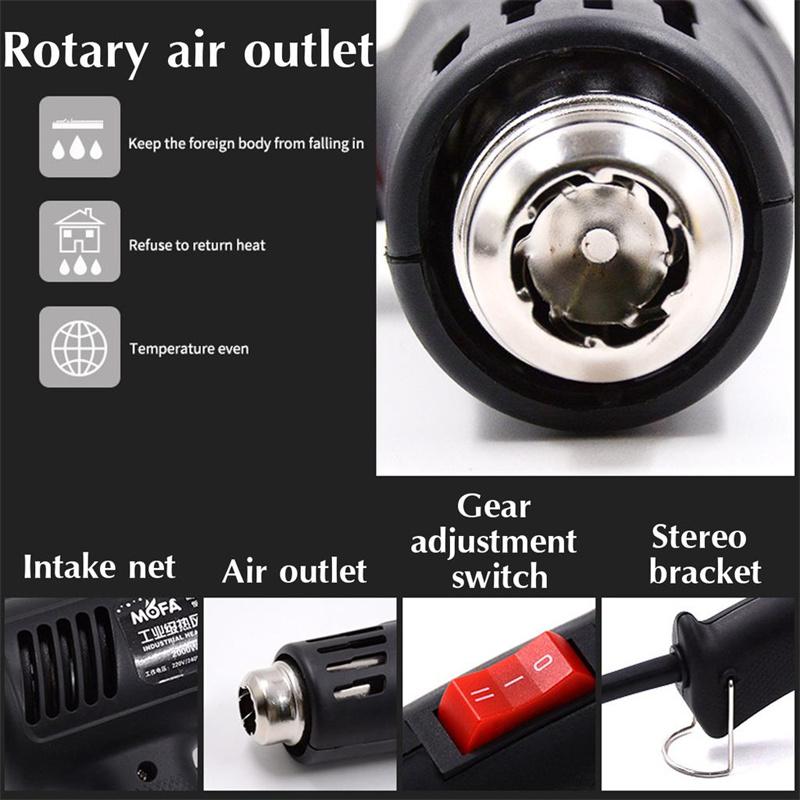 Air Gun 220V 2000W Advanced Temperatures Adjustable Electric Heat Gun Shrink Wrapping Industrial Building Hair Dryer