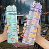 1PC Cute Dino Seamless Pattern Print 750ml Color Plastic Sports Water Bottle Leakproof Flip Straw Lid Suitable for Sports Office Home Use
