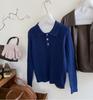 Polo Collar Long-sleeved Embroidered Twist Knitted Sweater for Women 1116 Autumn Soft Waxy Casual Foreign Style Bottomed Top for Women