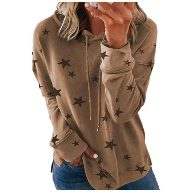 Women S Plus Size Loose Fit Star Print Hooded Sweatshirt