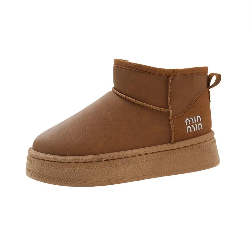 Women's Thick Sole Warm Snow Boots Wear-resistant Anti-slip Round Head Boots Women One Kick Breathable Suede Suede Leisure 2025