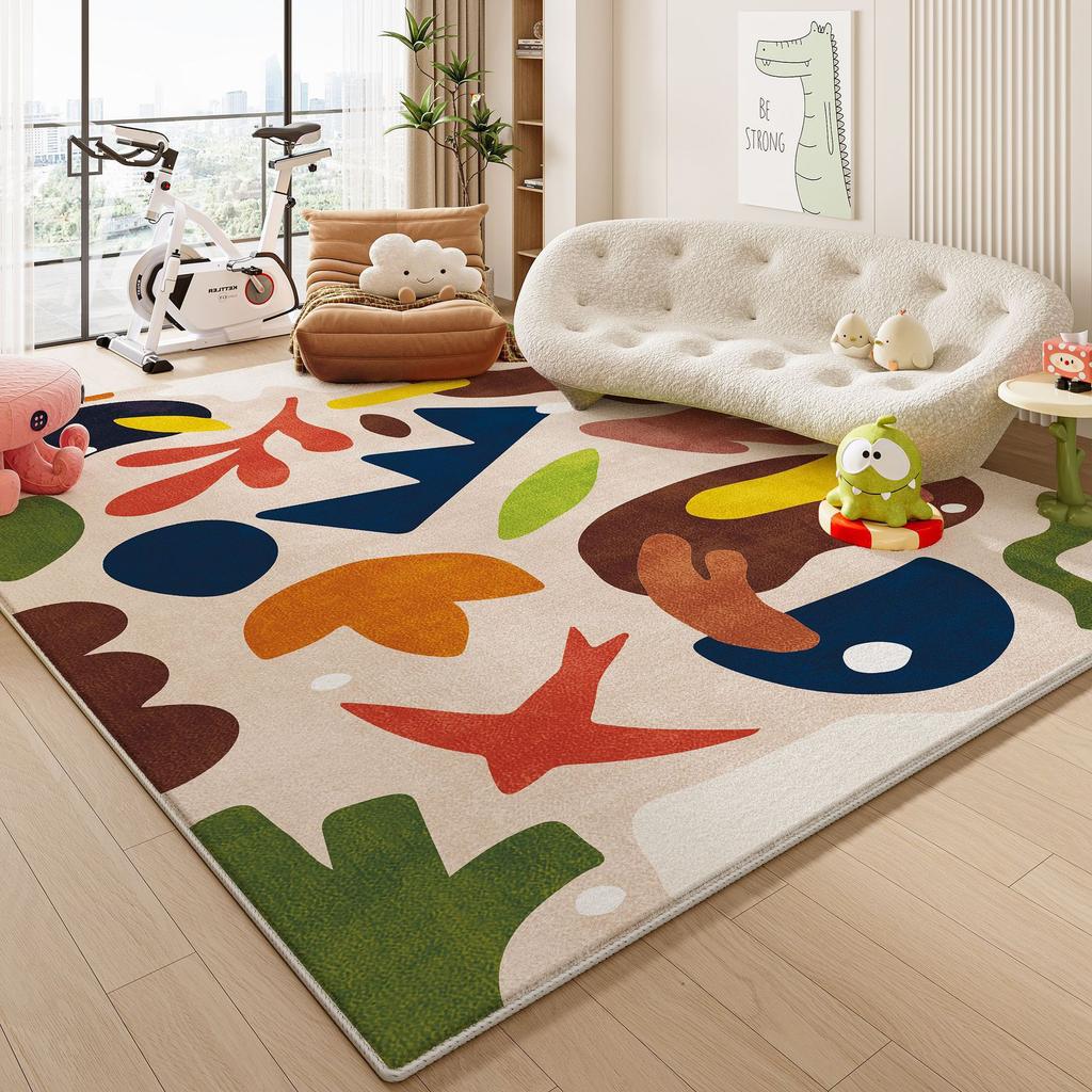 Kids Colorful Carpet Mat Rug Geometric Pattern with Cartoon Cat Soft Floor Mat for Children's Playroom Home Decoration Home Rugs