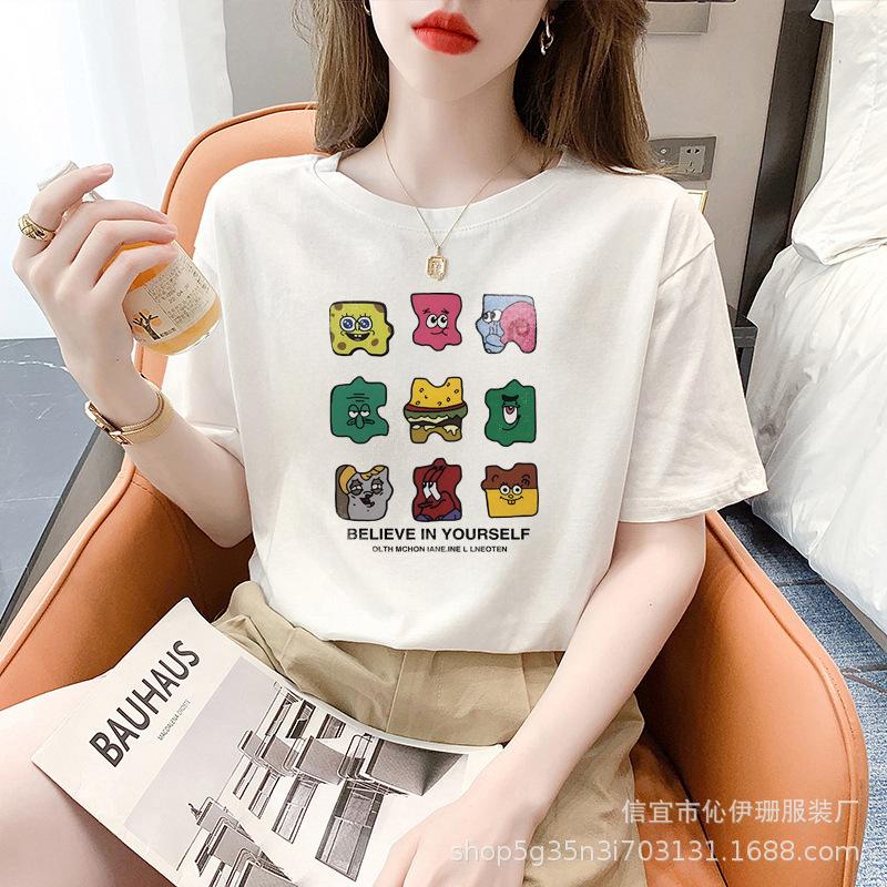 Cotton White Short Sleeve T-shirt Women's Summer Fashion Brand Loose T-shirt Top