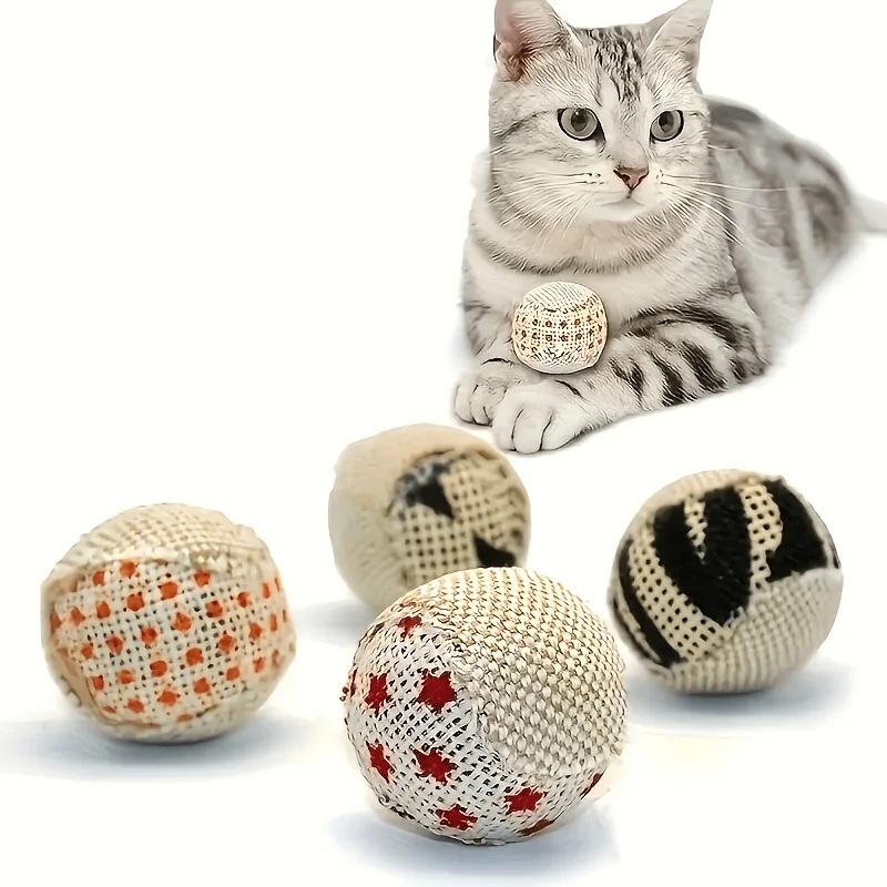 1‑4 Pcs Sound‑emitting Cat Chase Ball Toy, Random Cartoon Print, Heavy‑duty Canvas Material, Battery‑Free Interactive Kitten Pla