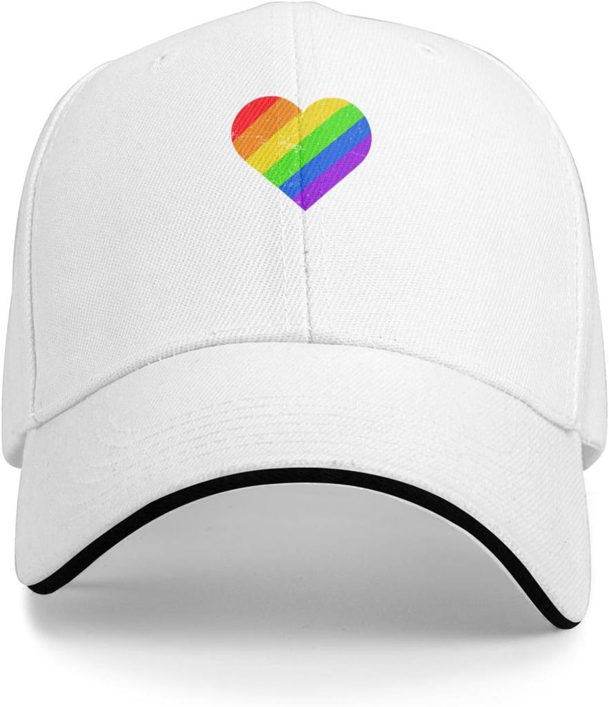 Rainbow Heart Pride LGBT Adjustable Baseball Cap Casual Polyester Baseball Hat Unisex