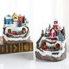 Christmas Village Music Box LED Light Resin House Figurine With Rotating Train Home Tabletop Xmas Holiday New Year Decoration